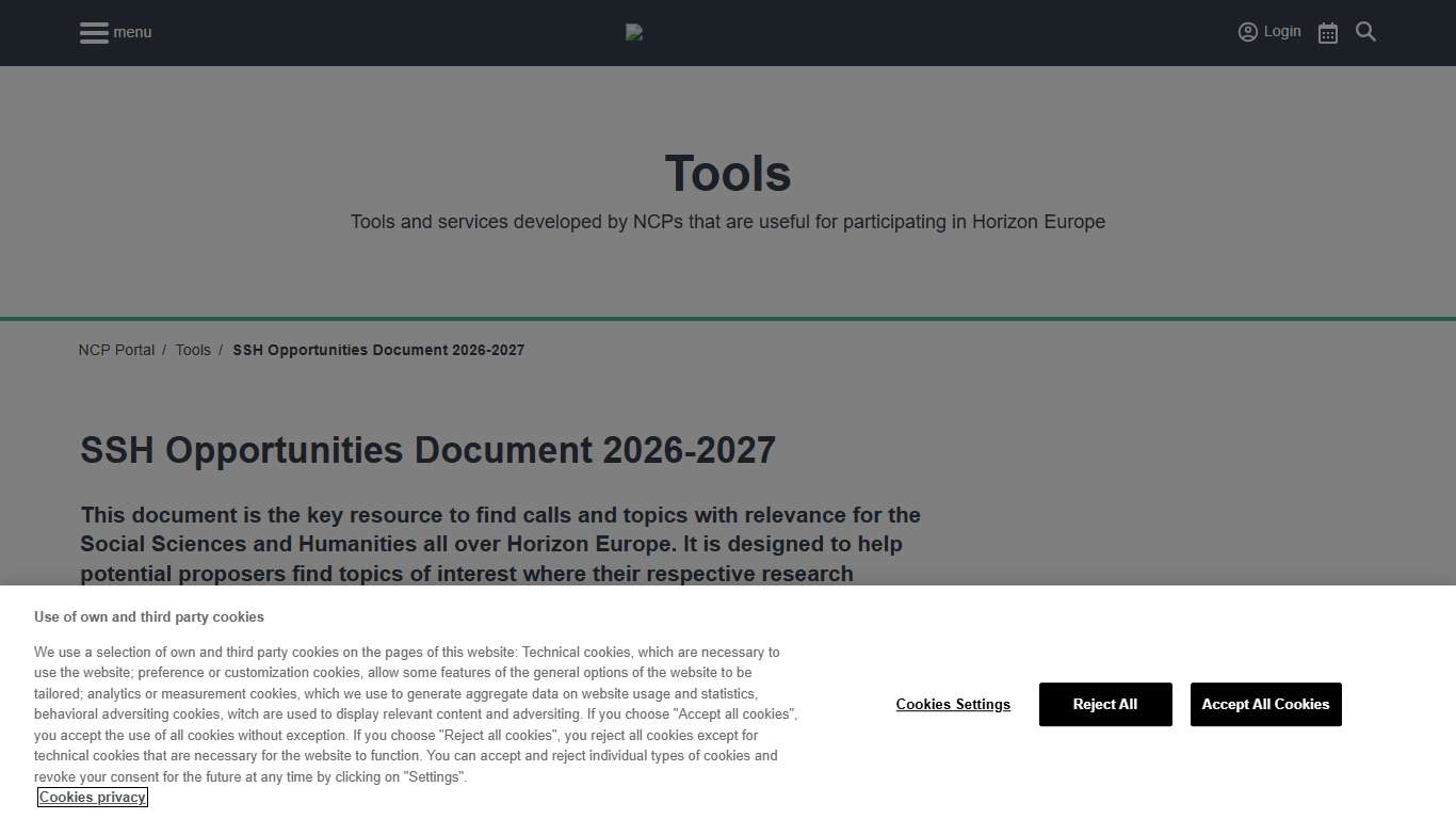 SSH Opportunities Document 2026-2027 Cluster 2 Horizon Europe NCP Portal